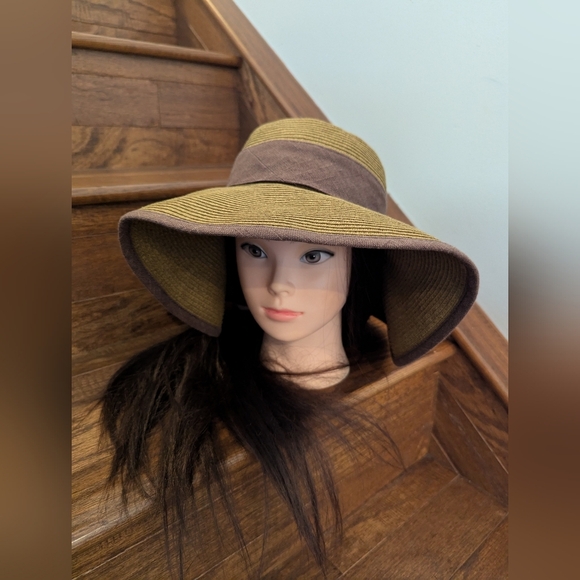 Delux Linen Cotton Brown Wide Brim Woven Packable Sun Hat With Bow Sz M/L - Picture 7 of 10